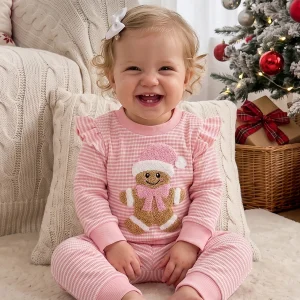 Christmas Outfits Embroidery Striped Pullover