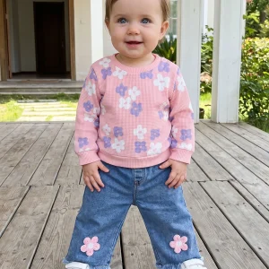 Pcs Toddler Sleeve Crew Outfit Denim Pants
