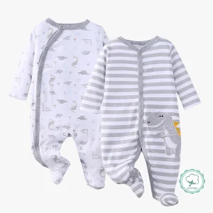 2pcs Zip Footed Rompers for Baby Boys,
